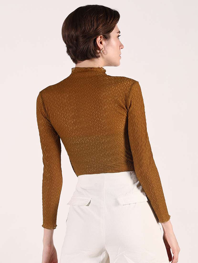 women solid high neck slim fit top - 21661747 -  Standard Image - 3