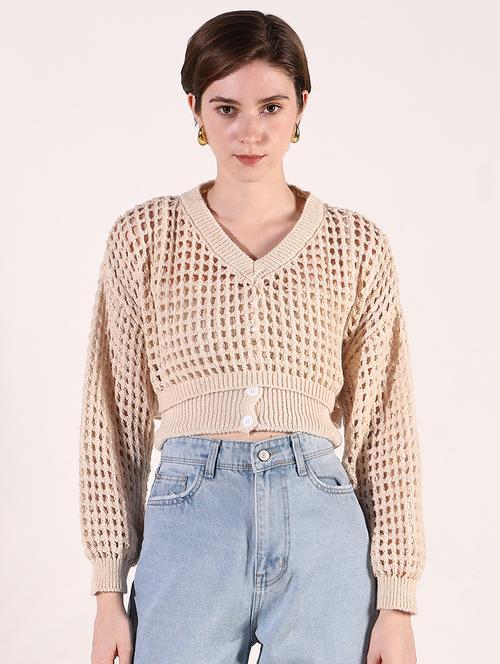women crochet detailed long sleeves crop top - 21661748 -  Standard Image - 0