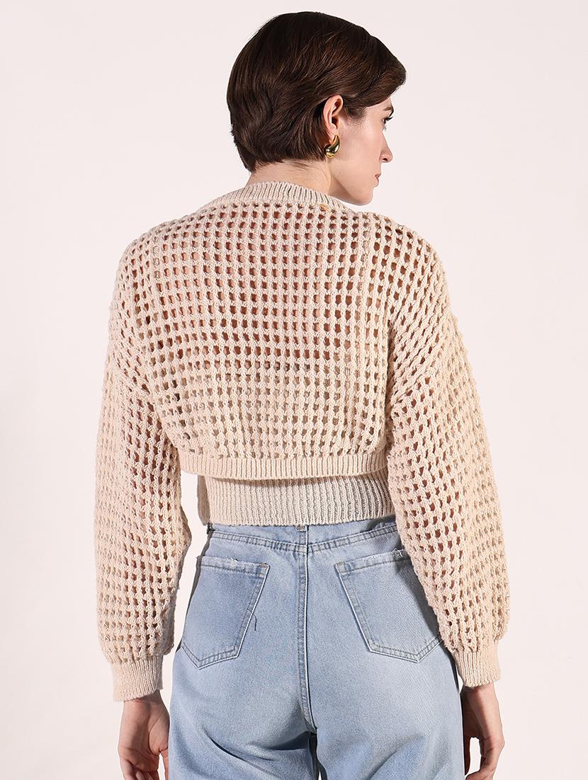 women crochet detailed long sleeves crop top - 21661748 - Standard Image - 3