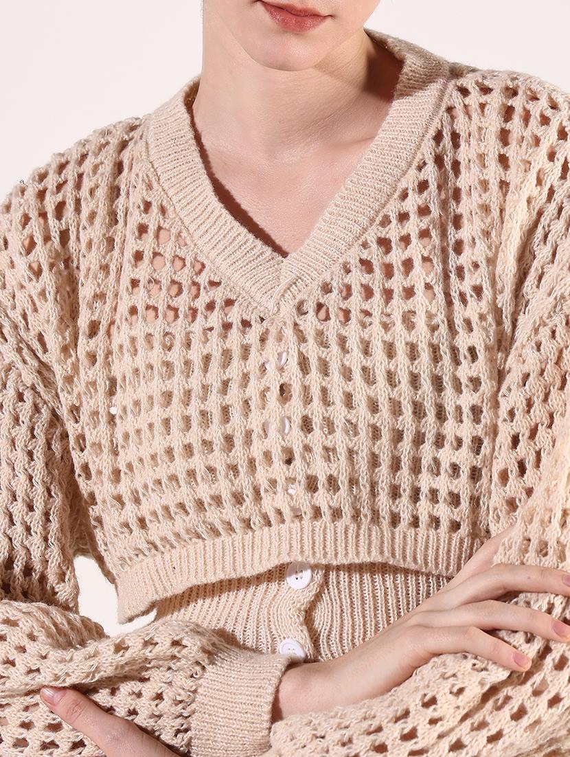 women crochet detailed long sleeves crop top - 21661748 - Standard Image - 5