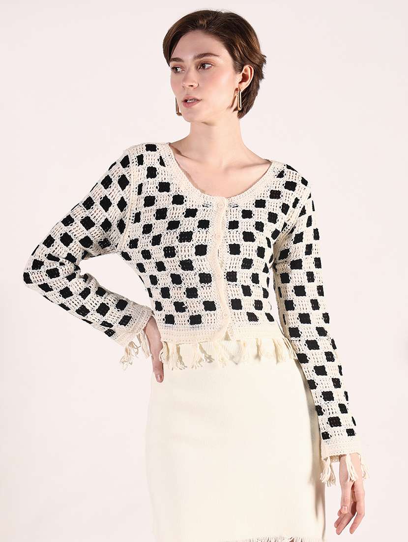 women crochet detailed long sleeves crop top - 21661752 - Zoom Image - 0