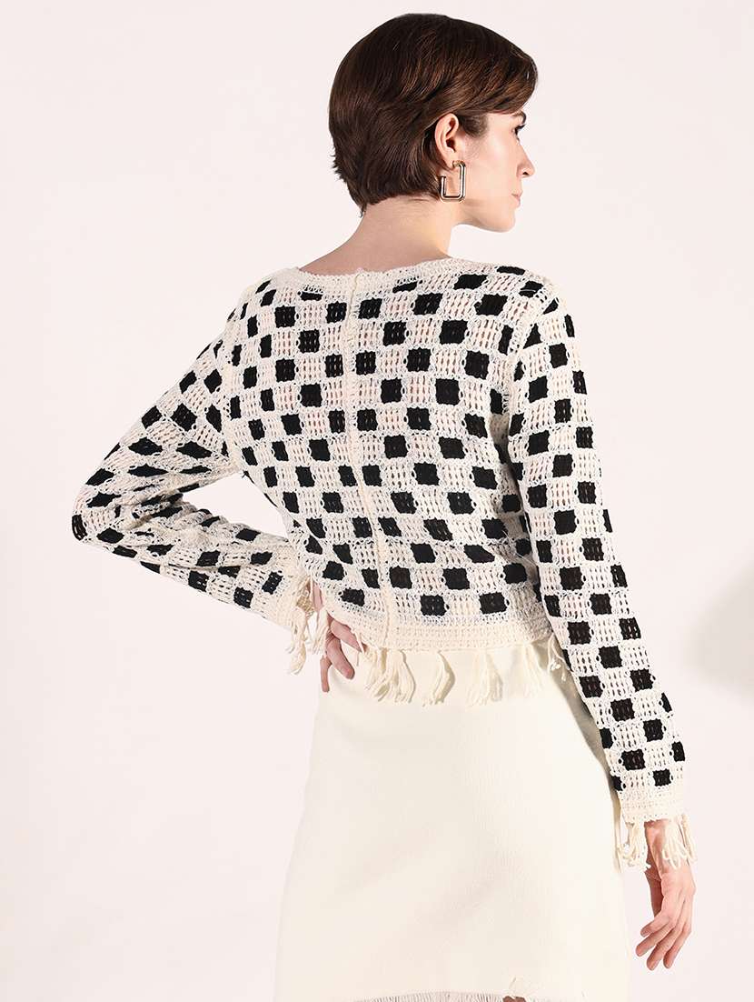 women crochet detailed long sleeves crop top - 21661752 - Standard Image - 3