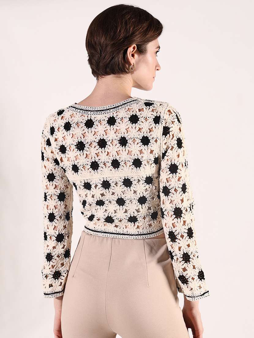 women crochet detailed long sleeves crop top - 21661753 -  Standard Image - 3