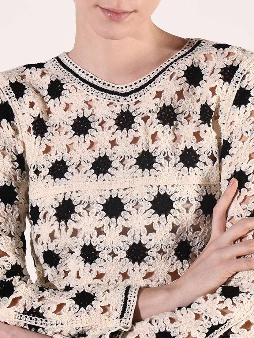 women crochet detailed long sleeves crop top - 21661753 -  Standard Image - 5