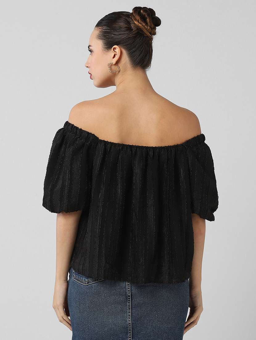 women solid flared sleeves off shoulder top - 21661779 -  Standard Image - 3