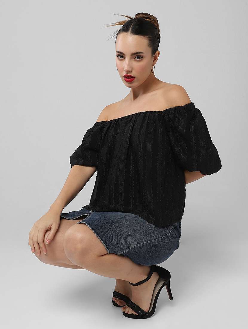 women solid flared sleeves off shoulder top - 21661779 -  Standard Image - 5