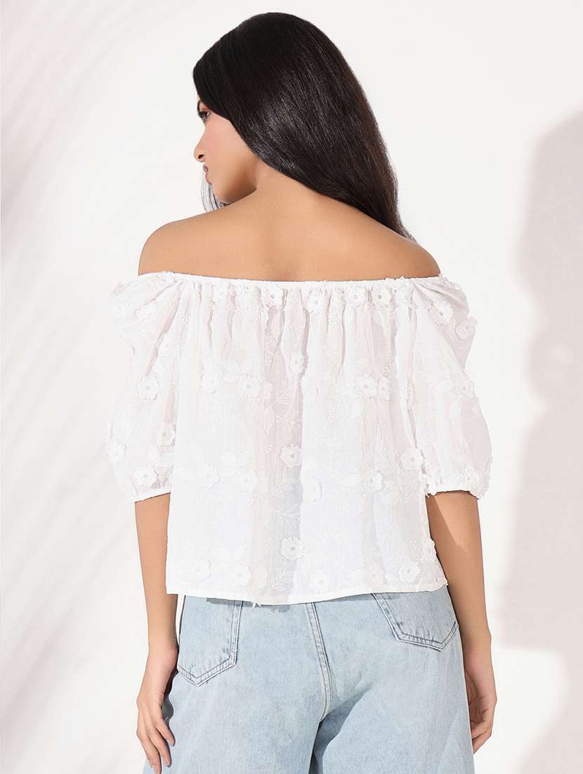 women self designed off shoulder regular top - 21661782 -  Standard Image - 3