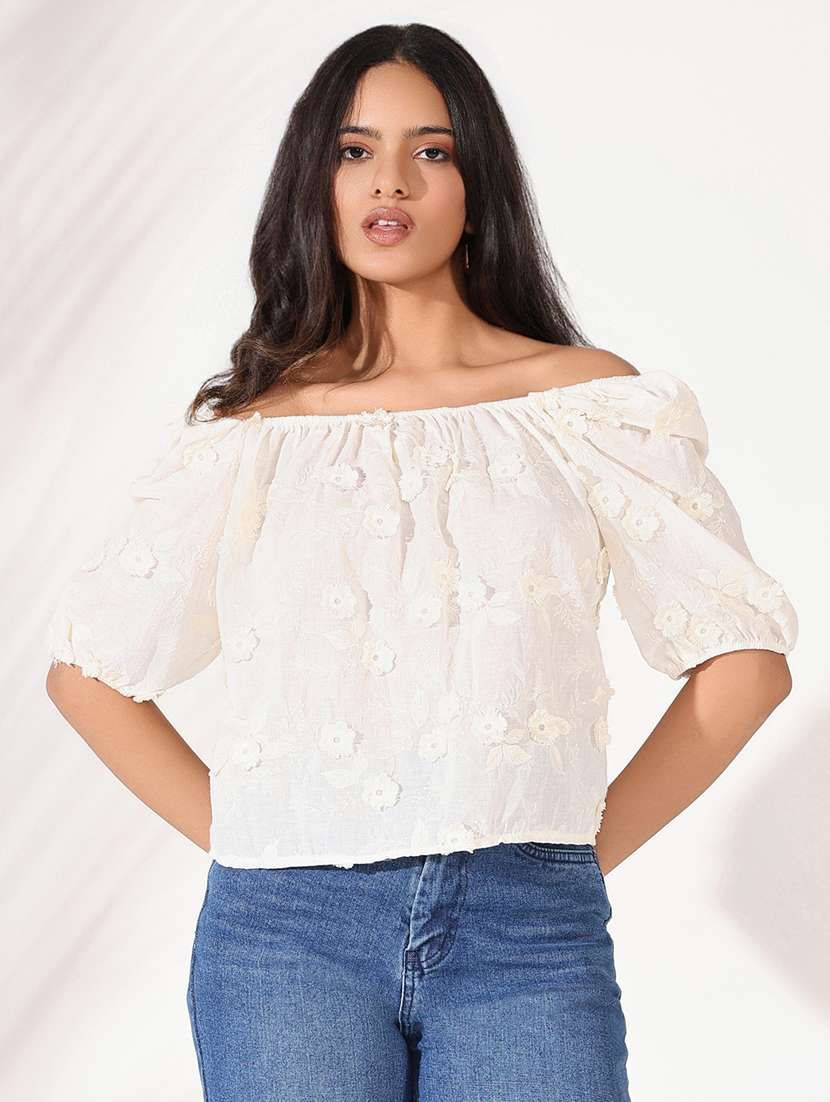women self designed off shoulder regular top