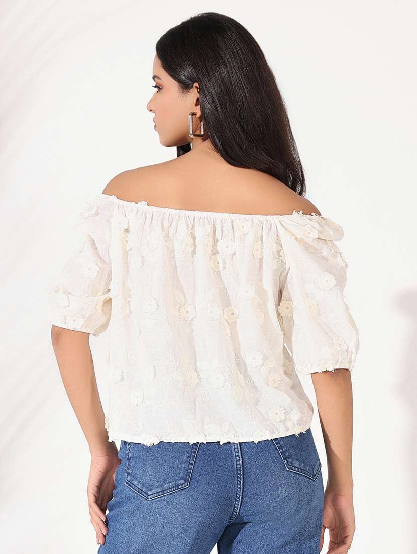 women self designed off shoulder regular top - 21661783 -  Standard Image - 3
