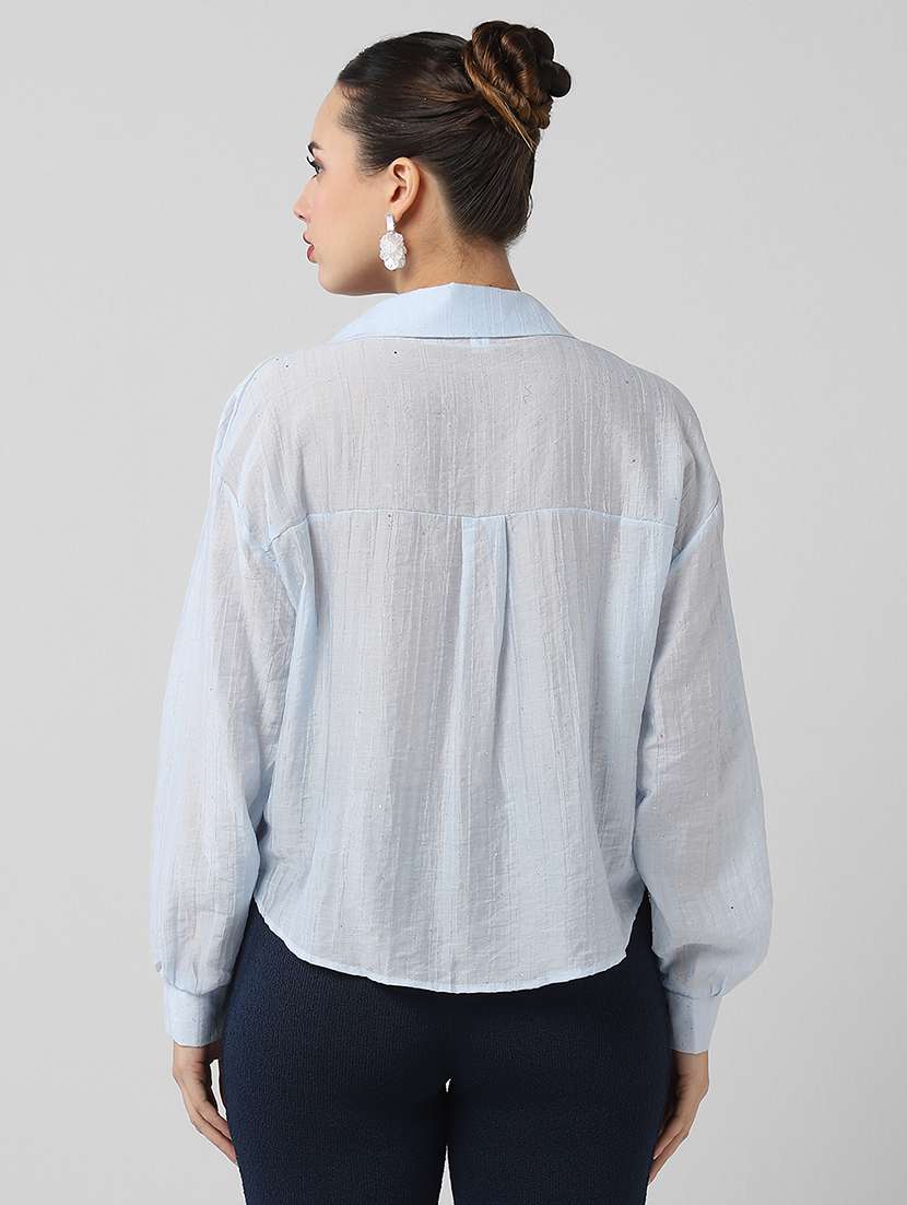 women solid collared long sleeves shirt top - 21661790 -  Standard Image - 3