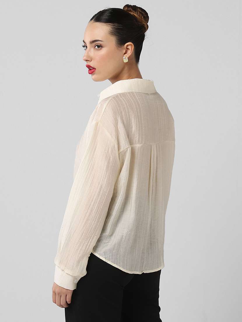 women solid collared long sleeves shirt top - 21661791 -  Standard Image - 3