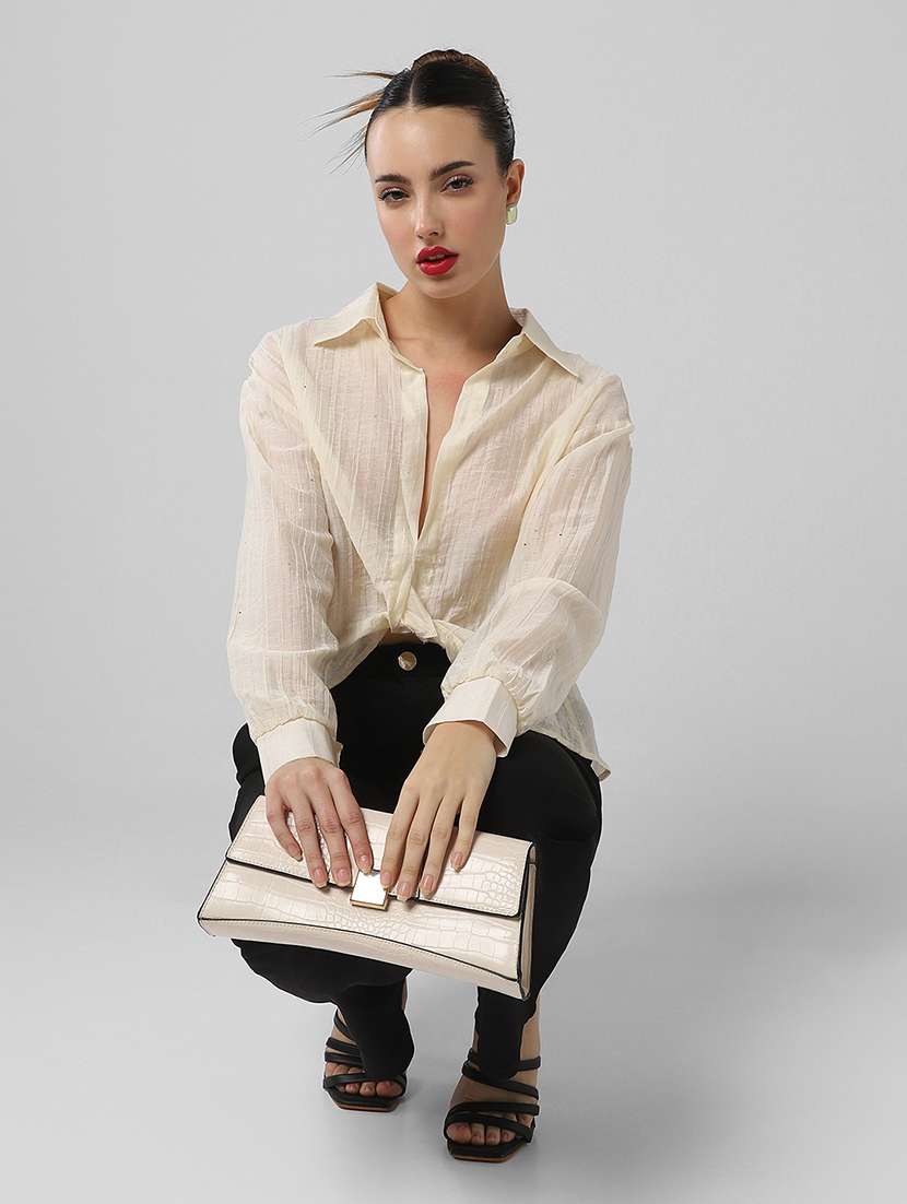women solid collared long sleeves shirt top - 21661791 -  Standard Image - 5