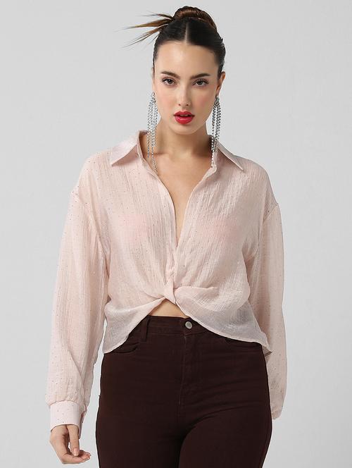 women solid collared long sleeves shirt top - 21661792 -  Standard Image - 0