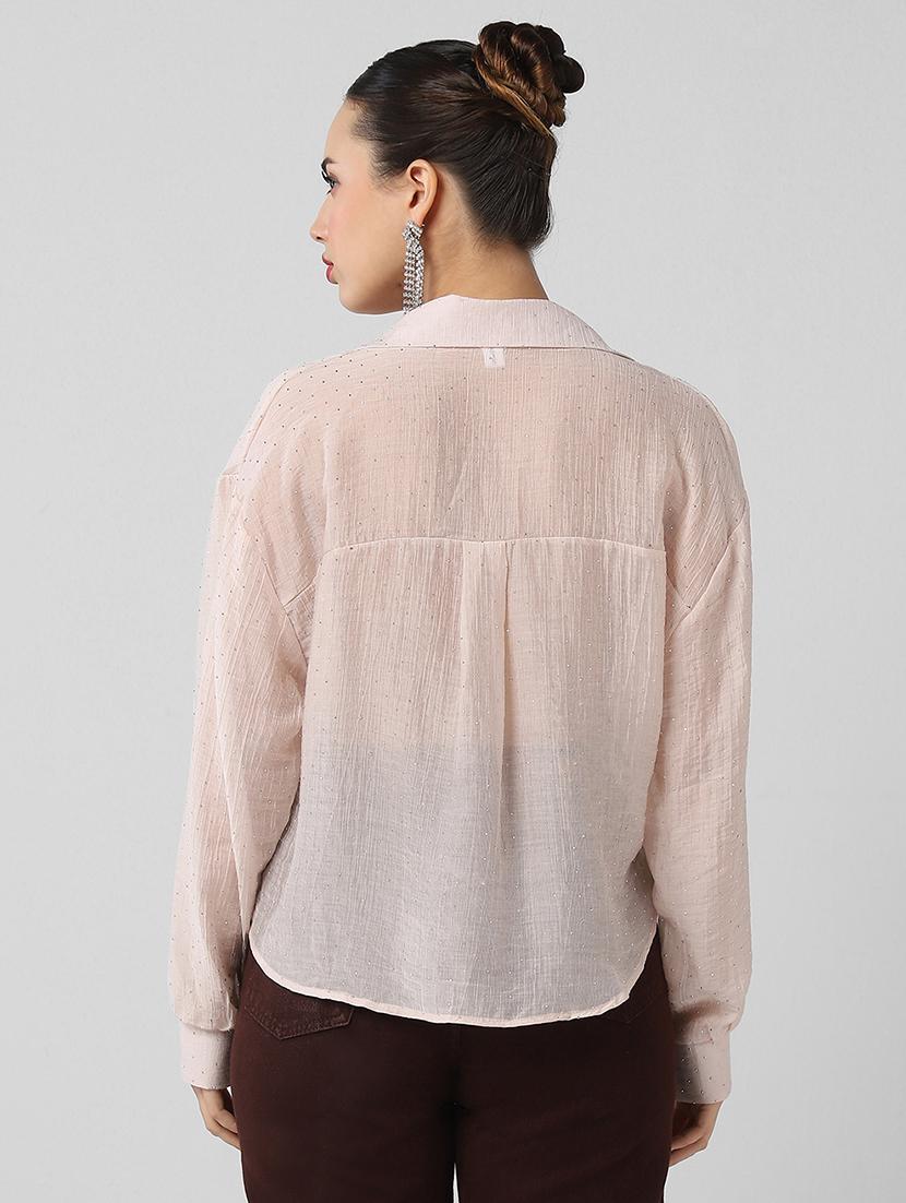 women solid collared long sleeves shirt top - 21661792 - Standard Image - 3