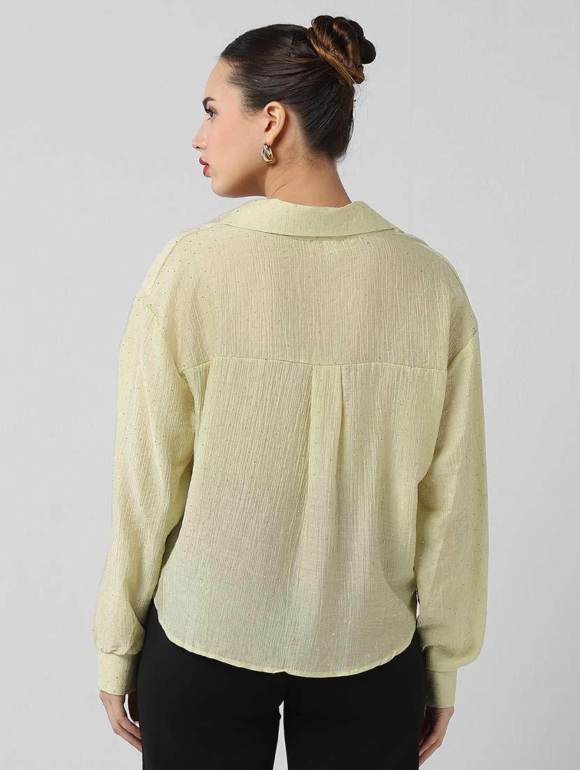 women solid collared long sleeves shirt top - 21661793 -  Standard Image - 3