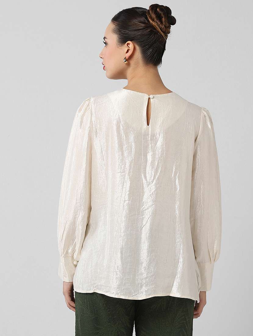 women solid puff sleeves a-line top - 21661797 -  Standard Image - 3