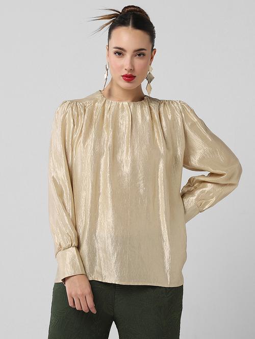 women solid puff sleeves regular top - 21661798 - Standard Image - 0