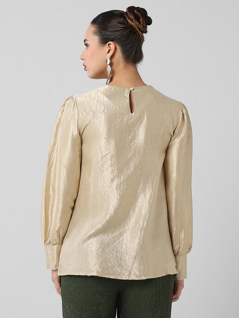 women solid puff sleeves regular top - 21661798 - Standard Image - 3