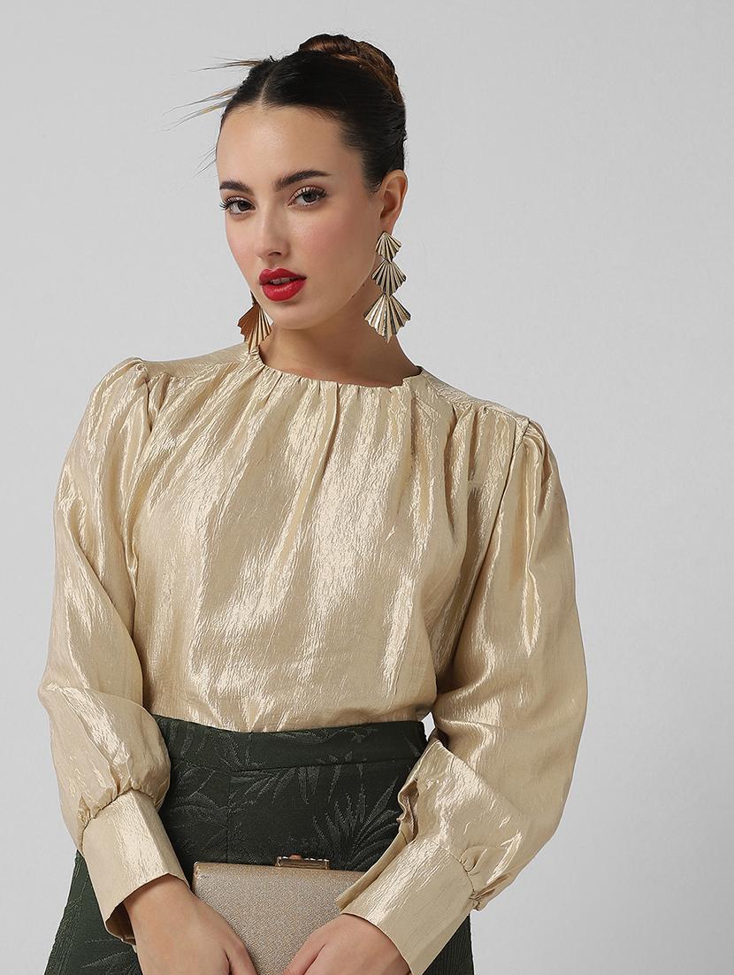 women solid puff sleeves regular top - 21661798 - Standard Image - 5