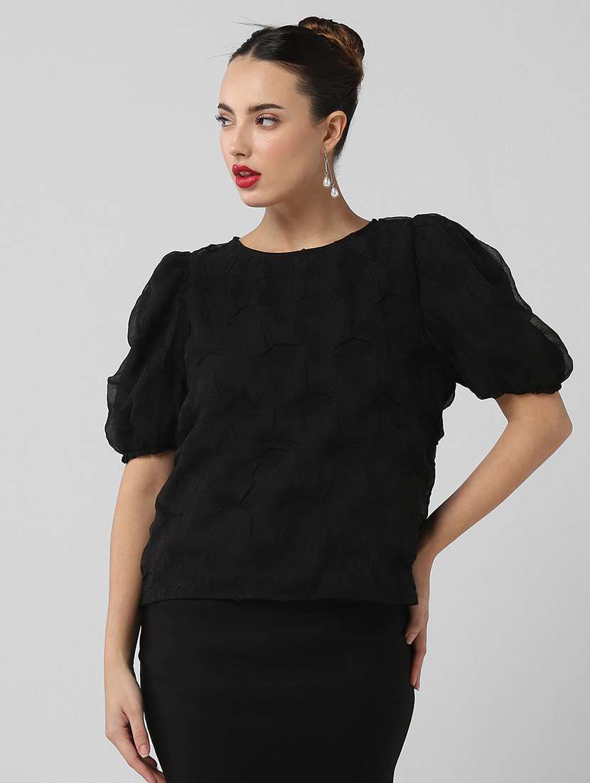 women self designed puff sleeves top
