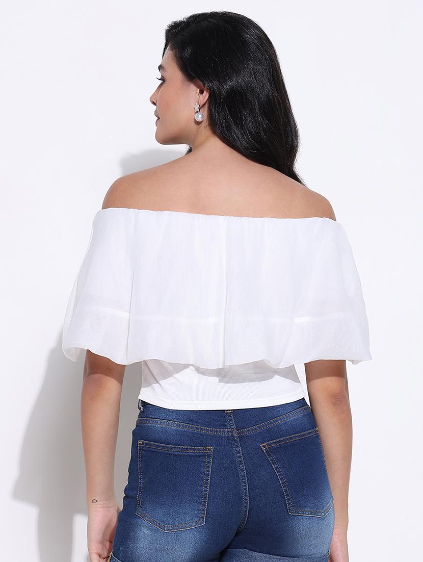 women solid off shoulder crop top - 21661803 - Standard Image - 3