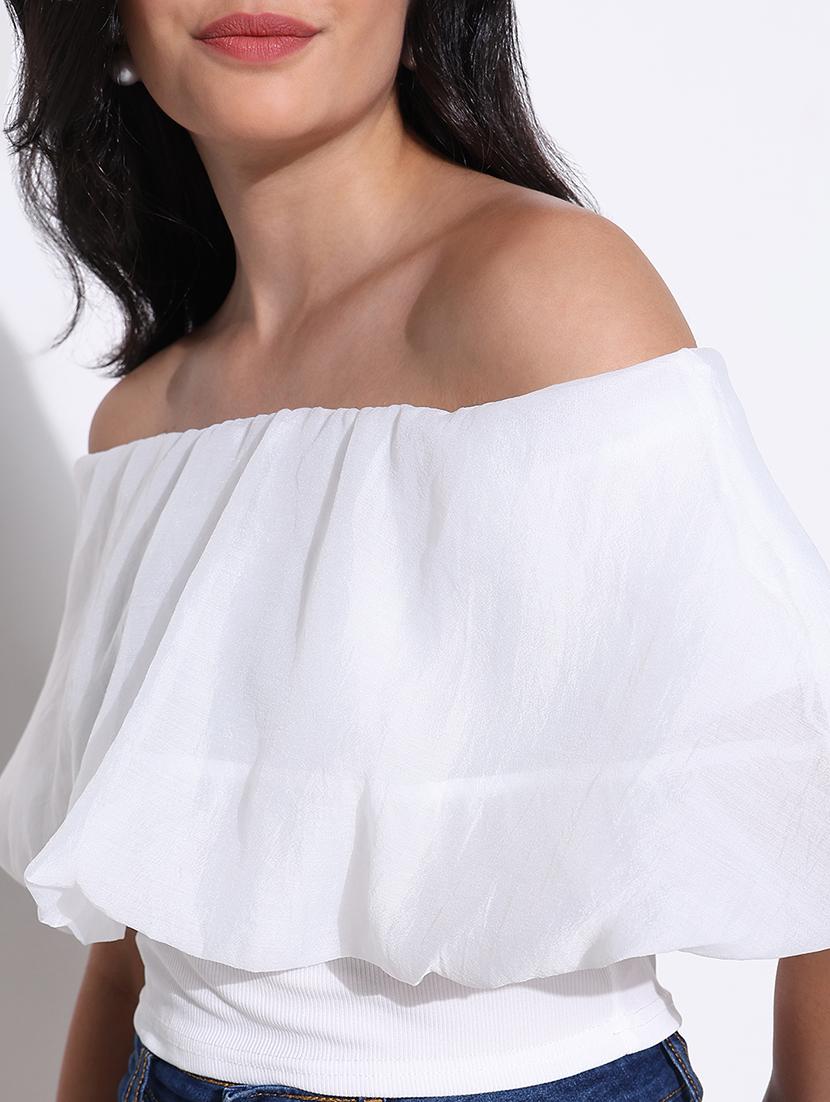 women solid off shoulder crop top - 21661803 - Standard Image - 5