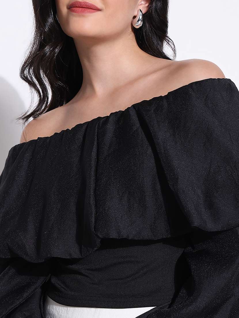 women solid off shoulder crop top - 21661805 -  Standard Image - 5