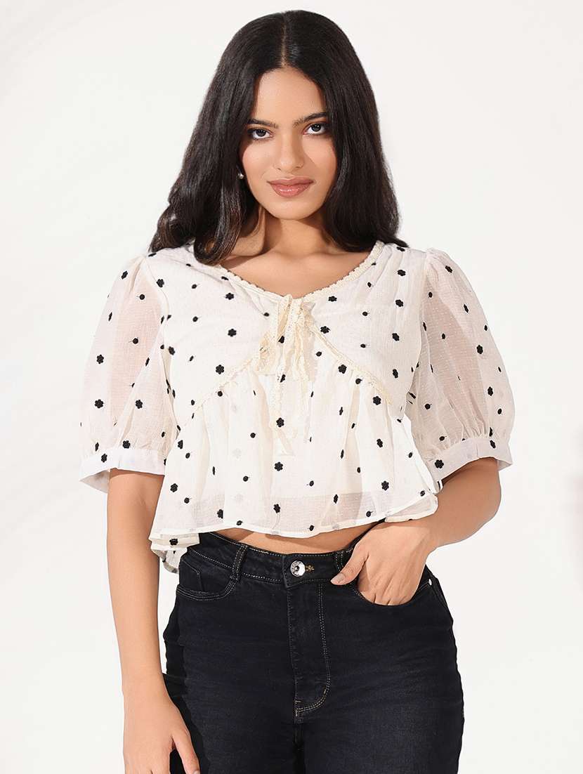 women printed puff sleeves a-line top