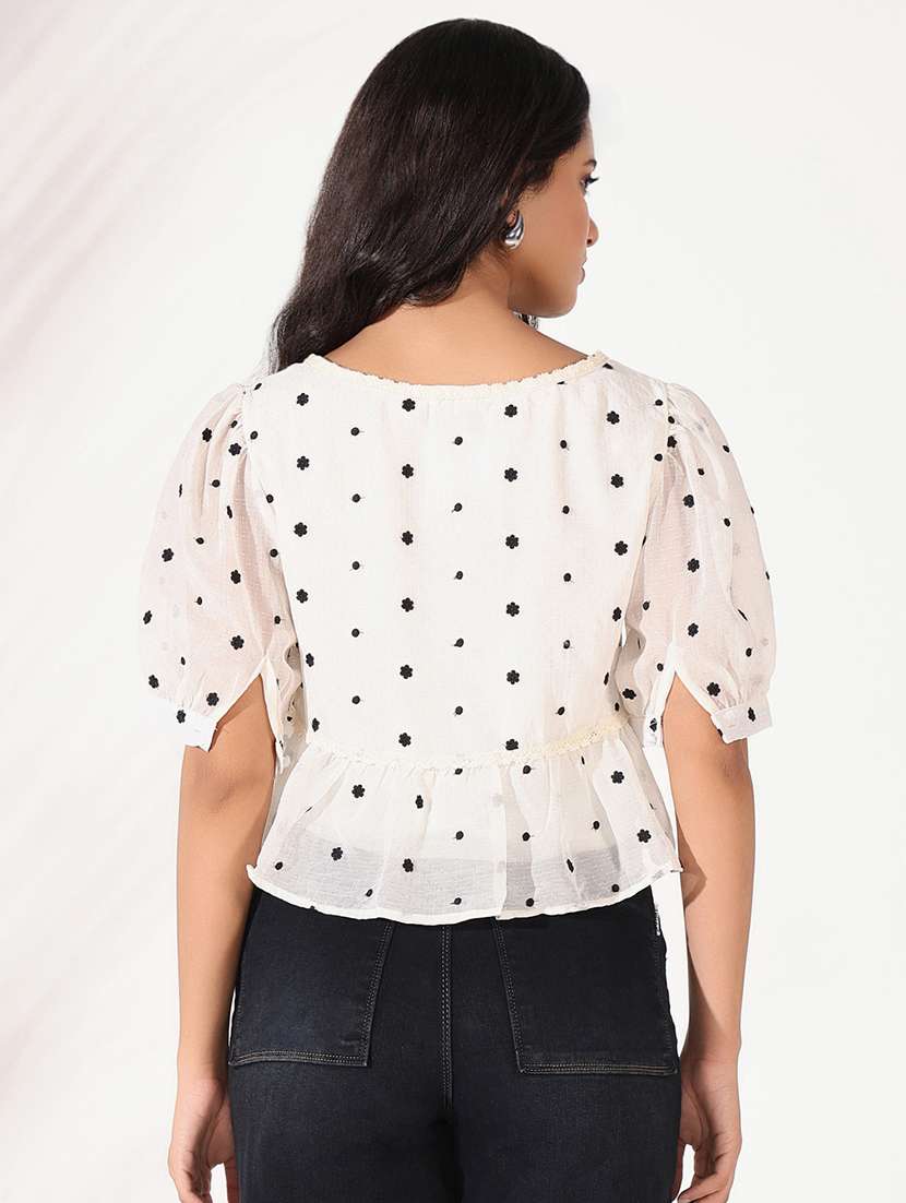 women printed puff sleeves a-line top - 21661830 -  Standard Image - 3