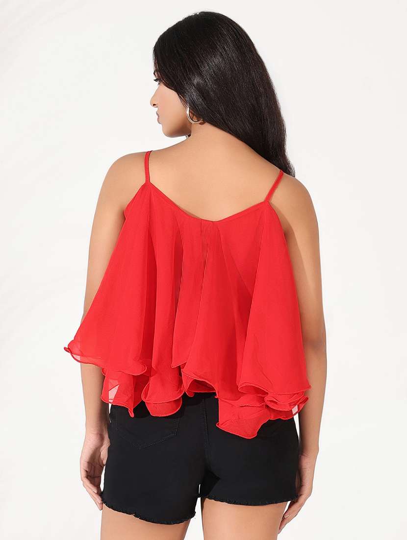 women solid shoulder strap flared top - 21661831 - Standard Image - 3