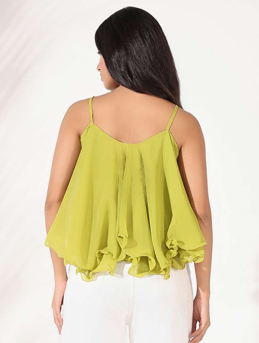 women solid shoulder strap flared top - 21661832 -  Standard Image - 3