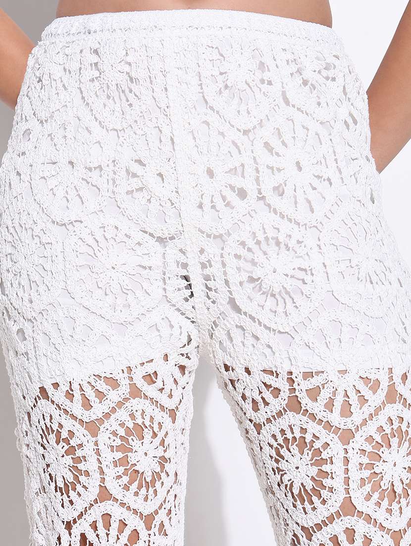 women crochet detailed high rise straight trouser - 21661845 -  Standard Image - 5