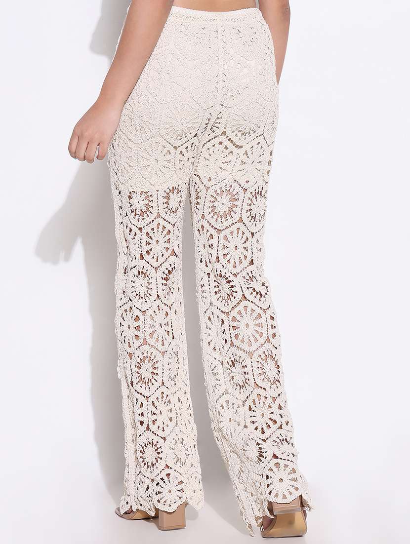 women crochet detailed high rise straight trouser - 21661846 -  Standard Image - 3