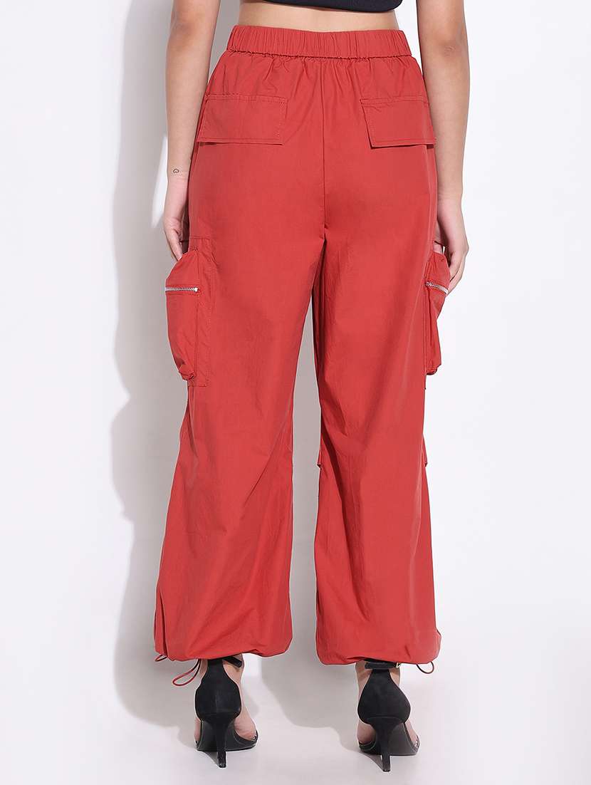 women solid high rise relaxed fitcargo - 21661847 -  Standard Image - 3