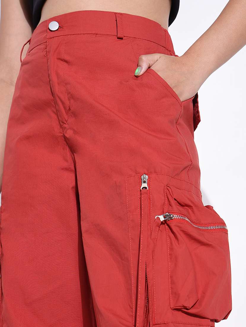 women solid high rise relaxed fitcargo - 21661847 -  Standard Image - 5