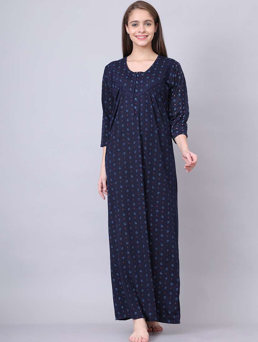 women printed round neck nighty