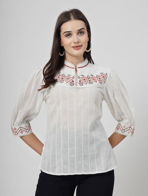 off white cotton regular top - 21661941 -  Standard Image - 0