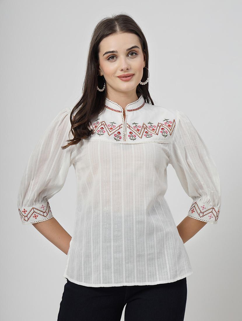 off white cotton regular top - 21661941 -  Zoom Image - 0