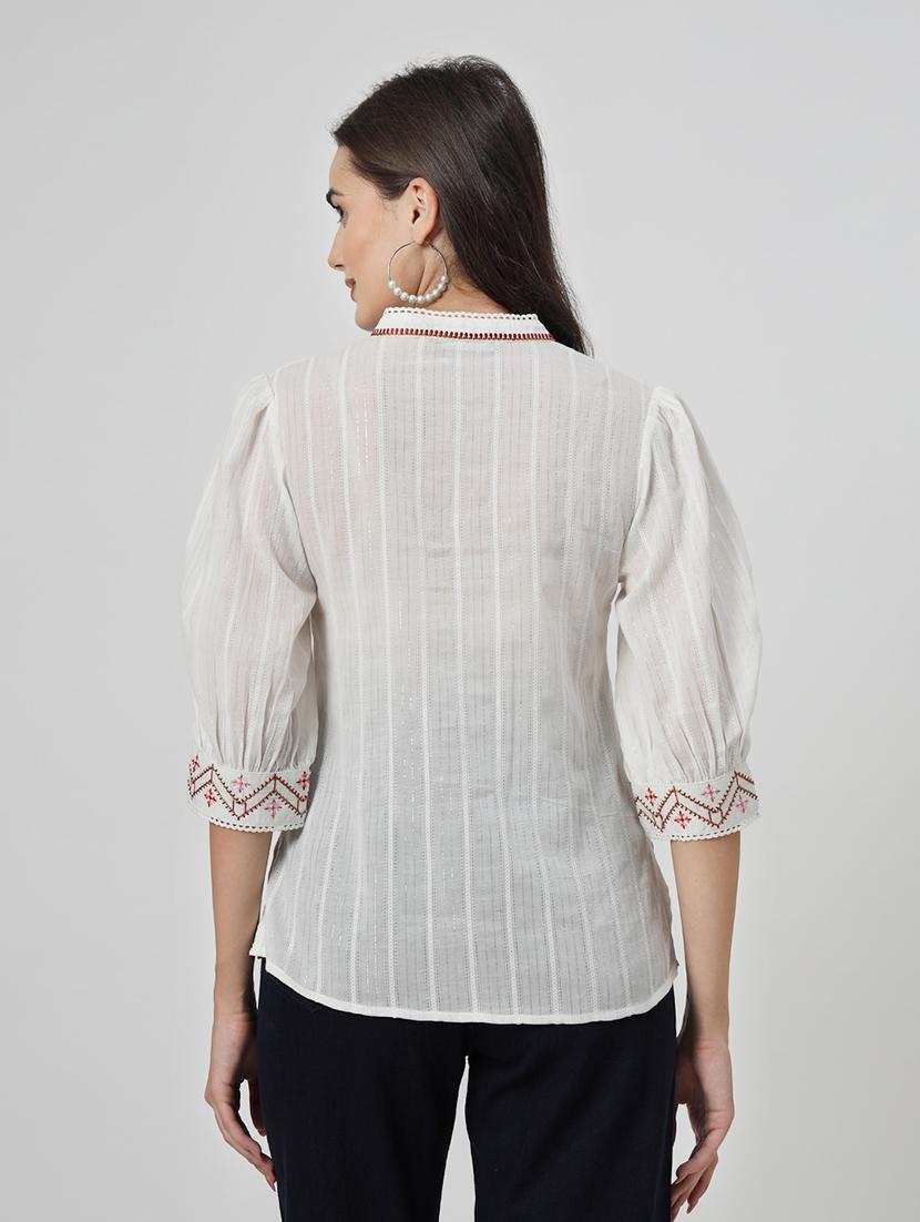 off white cotton regular top - 21661941 - Standard Image - 3