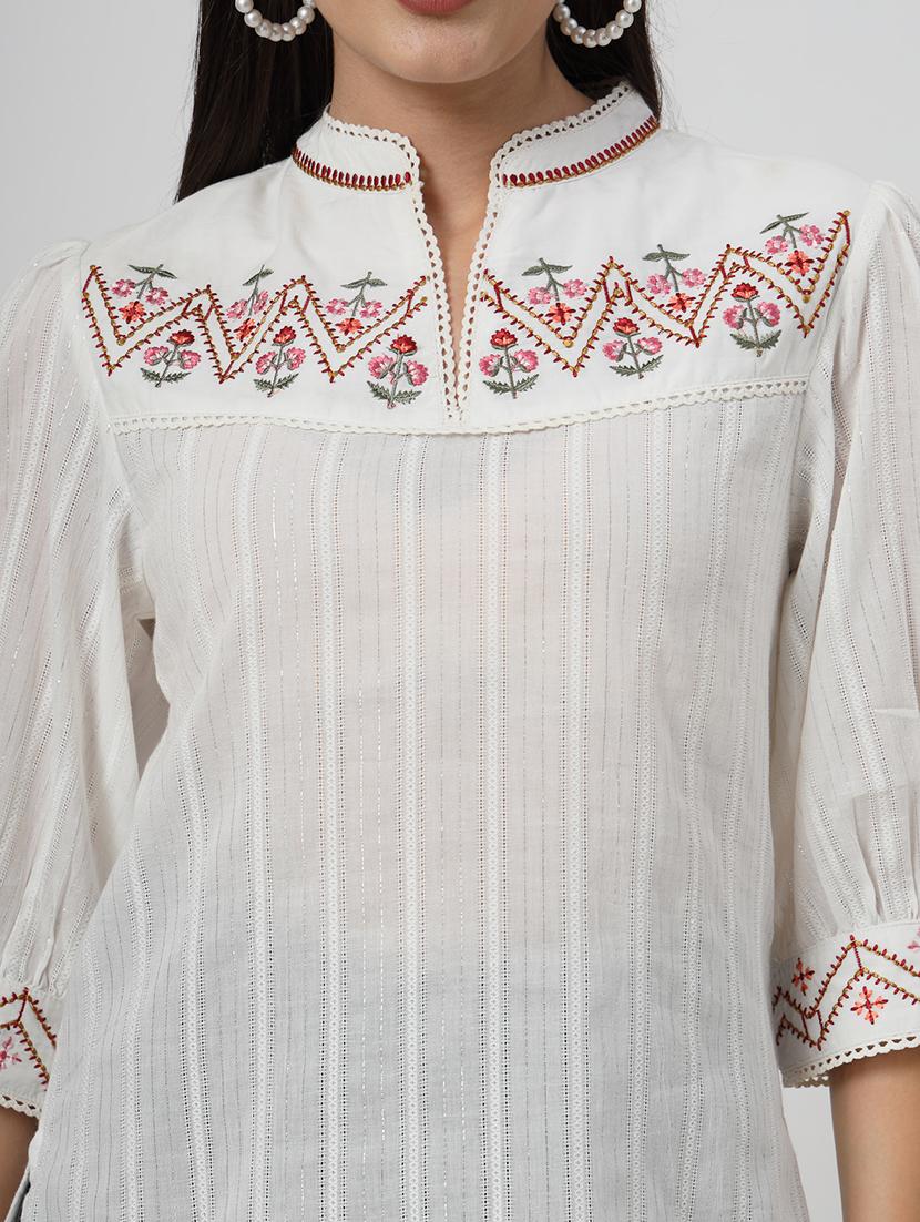 off white cotton regular top - 21661941 - Standard Image - 5