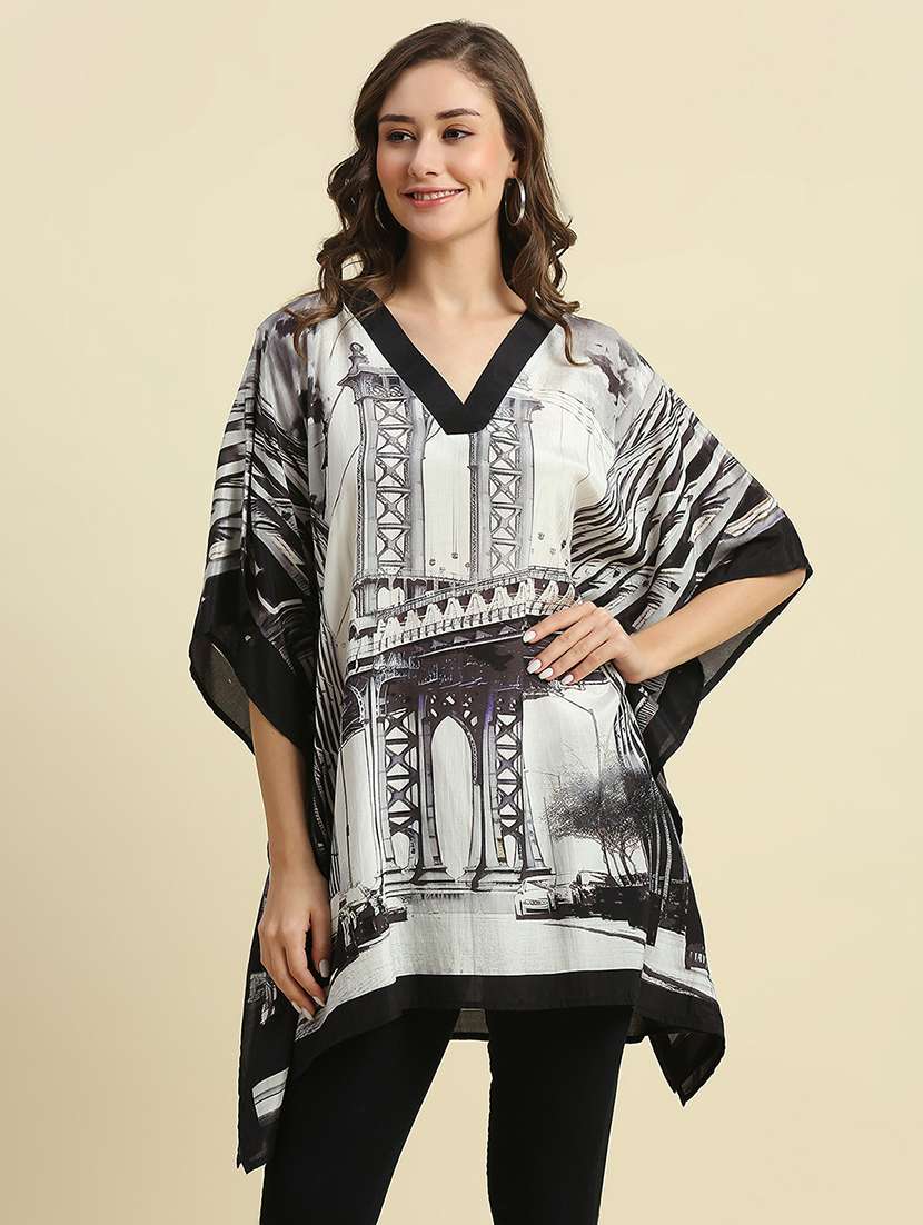 women white printed kaftan tops