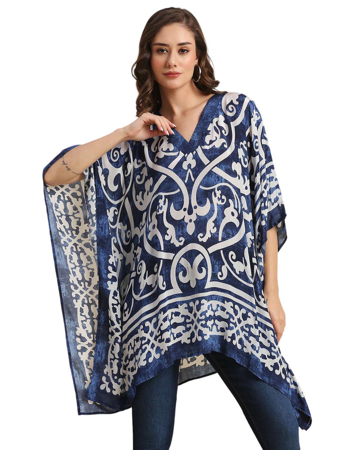women printed relaxed fit kaftan tunic