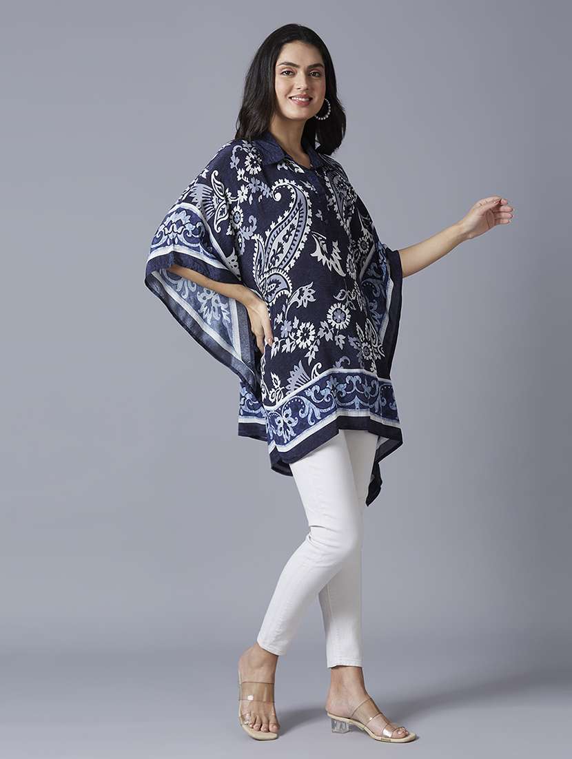 women navy blue printed kaftan tops - 21662019 -  Standard Image - 3
