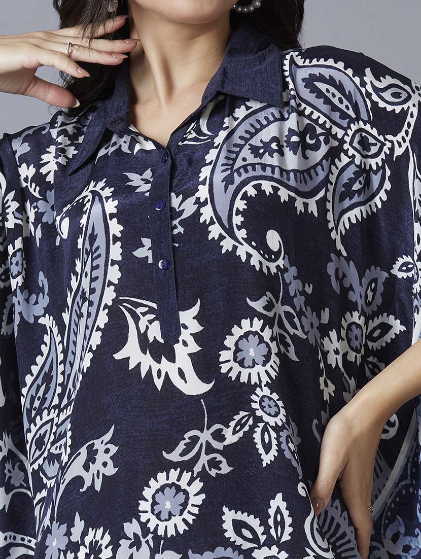 women navy blue printed kaftan tops - 21662019 -  Standard Image - 5