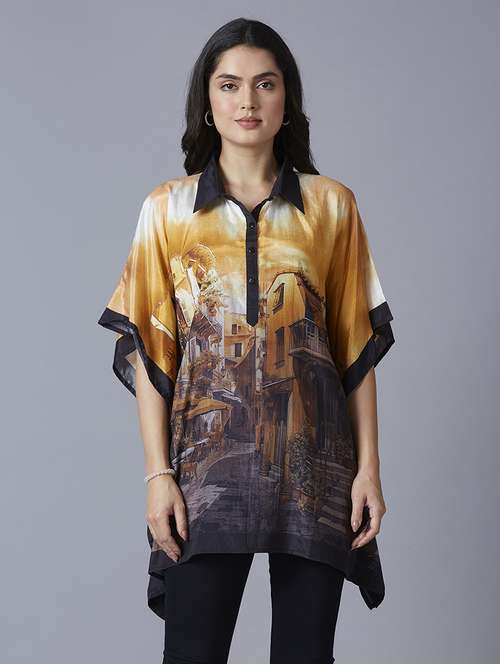 women yellow printed kaftan tops - 21662021 -  Standard Image - 0