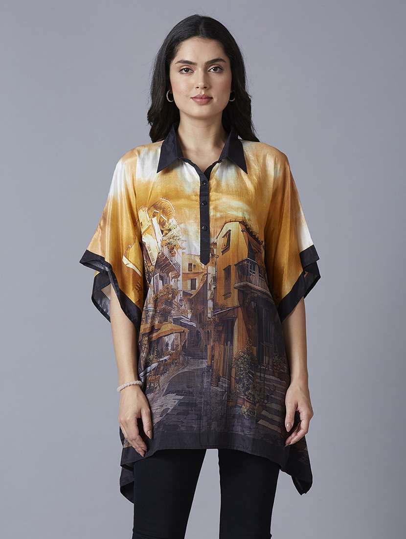 women yellow printed kaftan tops - 21662021 -  Zoom Image - 0