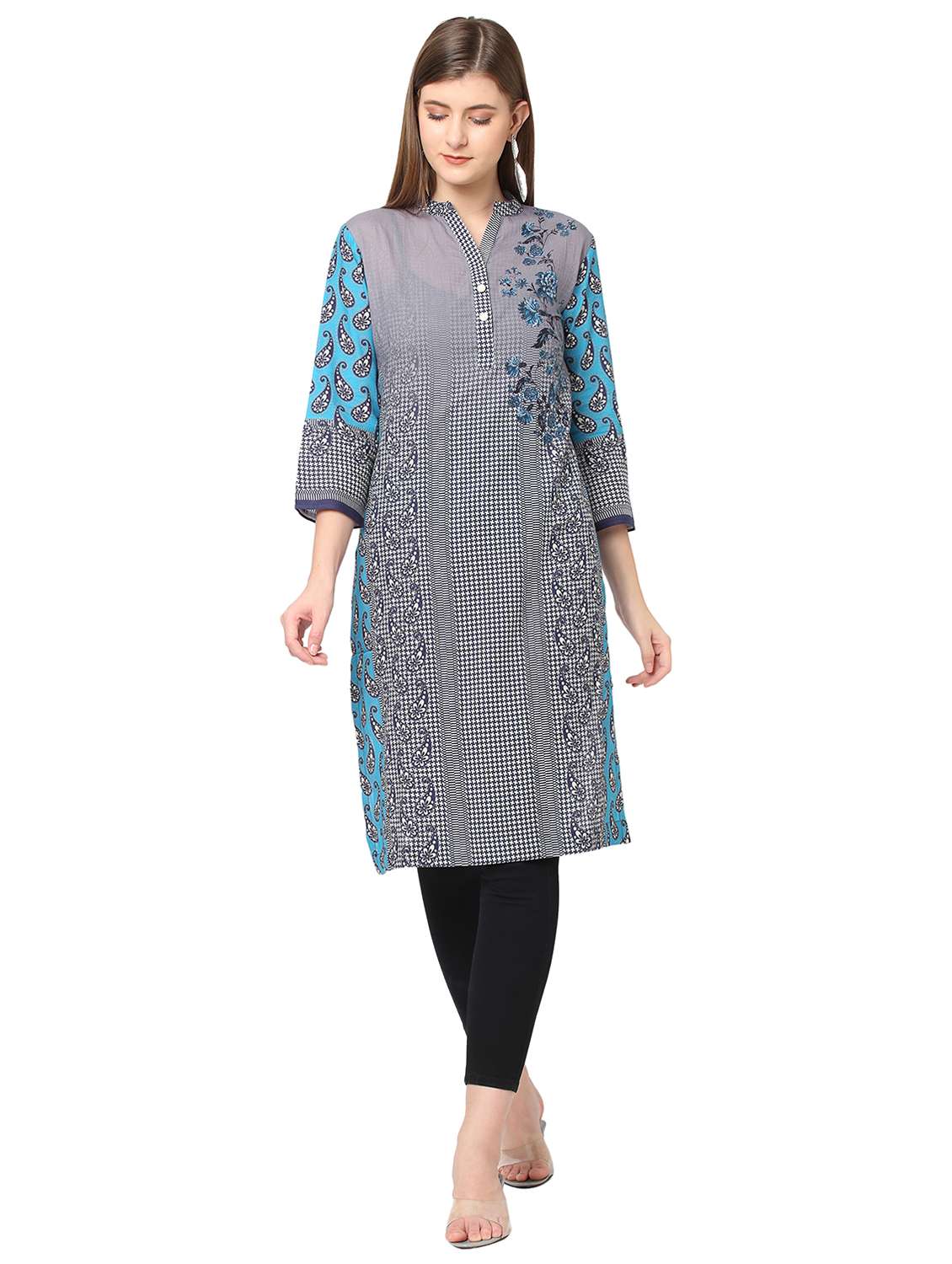 women three quarter sleeve straight kurta