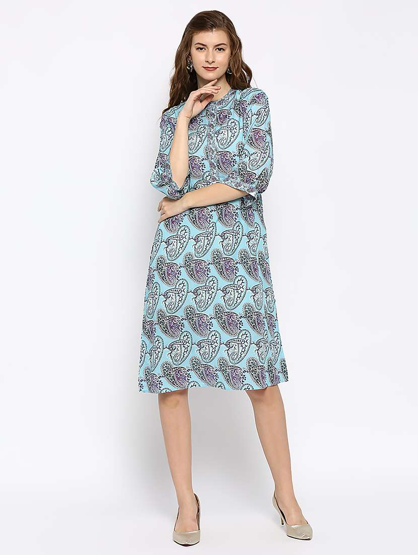 women paisley print mandarin neck a-line dress