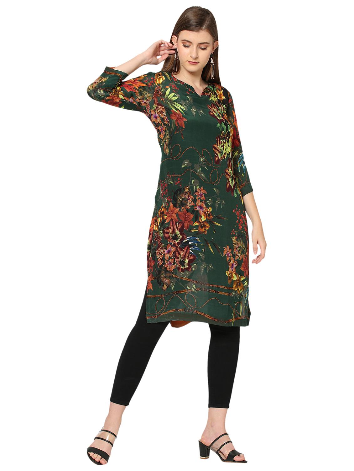 women floral three quarter sleeve straight kurta - 21662093 - Standard Image - 3