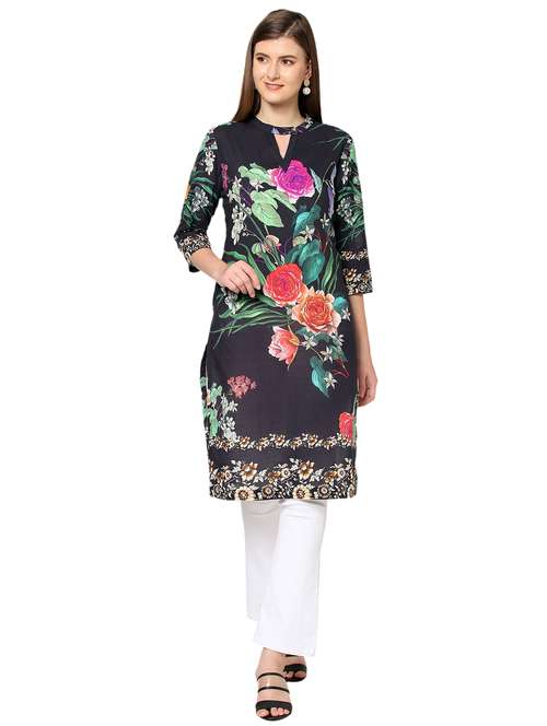 women floral three quarter sleeve straight kurta - 21662097 - Standard Image - 0